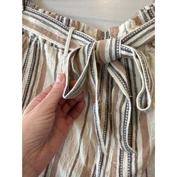 Lucky Brand NWT Linen Blend Paperbag Shorts Tan Striped High Waist Size Large - Picture 7 of 9